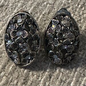 Vintage Silver Toned Floral Openwork Clip-On Earrings